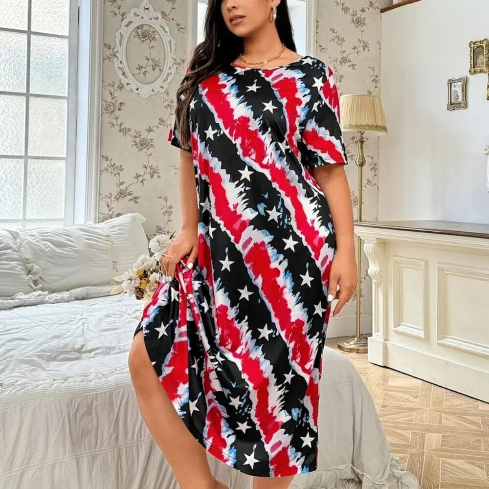 Women Plus Size Cozy Starry Night Floral Soft Relaxed Fit Casual Dress 18W - 22W